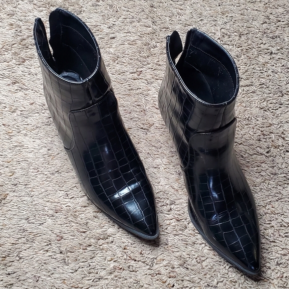 Black Faux Croc Booties - Picture 5 of 6